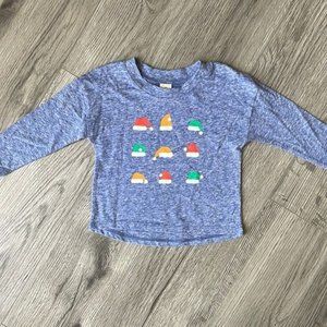 Tucker + Tate Baby Tee Top 3M Blue Christmas Holiday Soft Shirt Santa Hat NWT